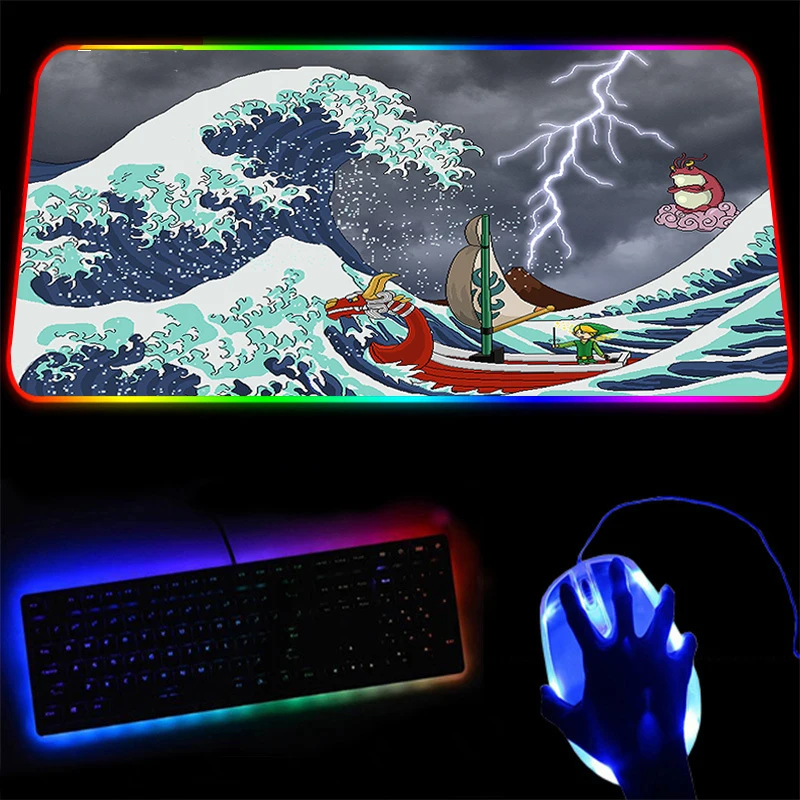 

Japan Mount Fuji Rgb Mousepad XXL Computer Notebook PC LED Kawaii Gaming Accessories USB Keyboard Mat Waves Mount Fuji Mat XXL