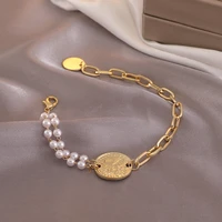fashion vintage contracted design bracelets bohemia geometric round asymmetry creative figure pearl bracelet women jewelry metal