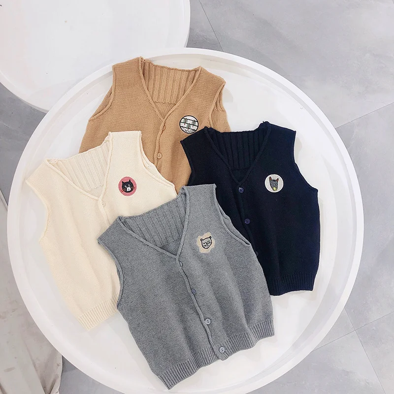 

Children's vest 2019 autumn Korean cardigan boys and girls fashion cartoon V-neck children's clothing baby knitted vest jacket