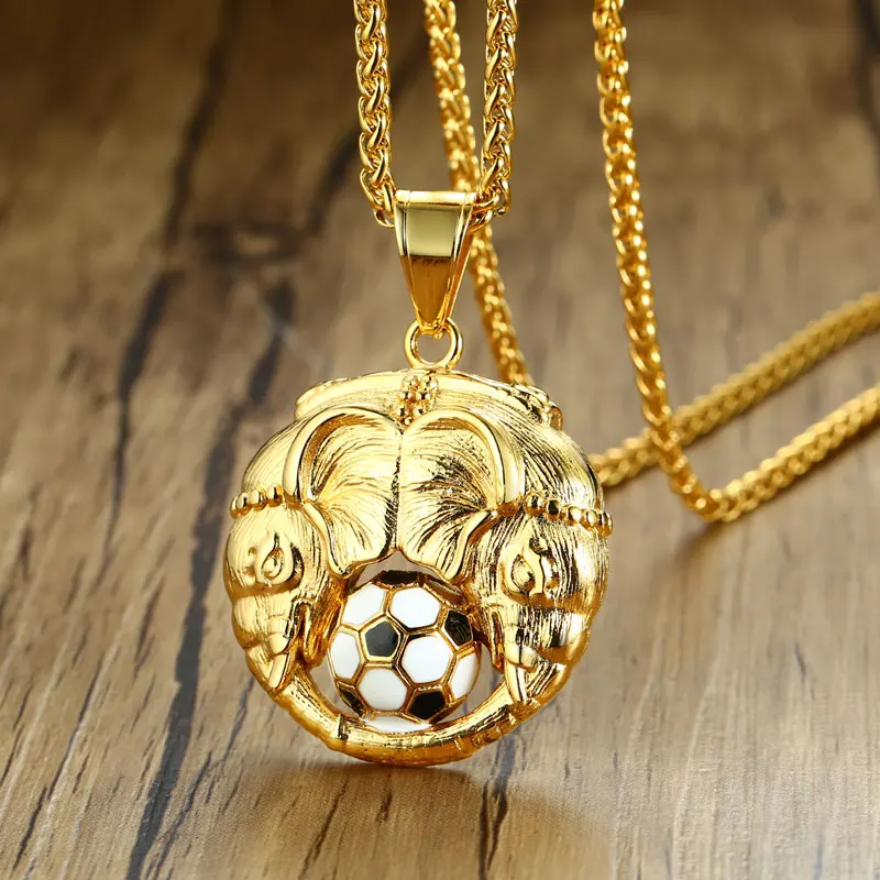Креативный дизайн ожерелье с футбольной подвеской для мужчин золотой цвет