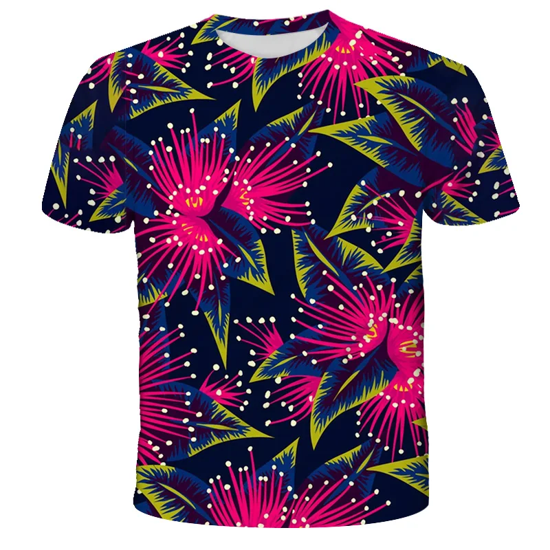 

New 3D P rinting Colorful Flower Pattern T-shirt For Boys And Girls Short-Sleeved Printing O-neck Short-Sleeved T-shirt Summer C