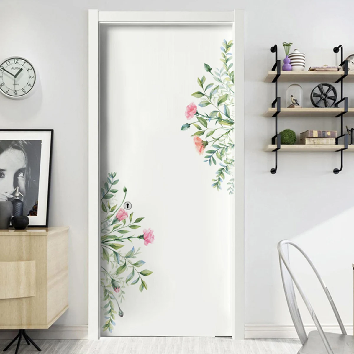 

Green Leaf Wall Sticker Red Flower Diagonal Stickers Decoration Bathroom