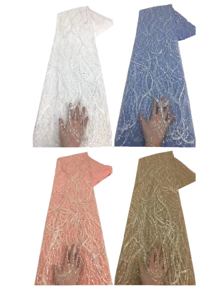 

African Lace Fabric Net 2021 French Lace Fabric Tulle With Sequin High Quality Nigerian Lace Fabrics For Wedding XZ-275