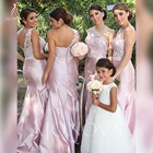 Розовые атласные Элегантные платья на одно плечо для свадебной вечеринки платье Русалка платье подружки невесты женские подружки невесты 2021