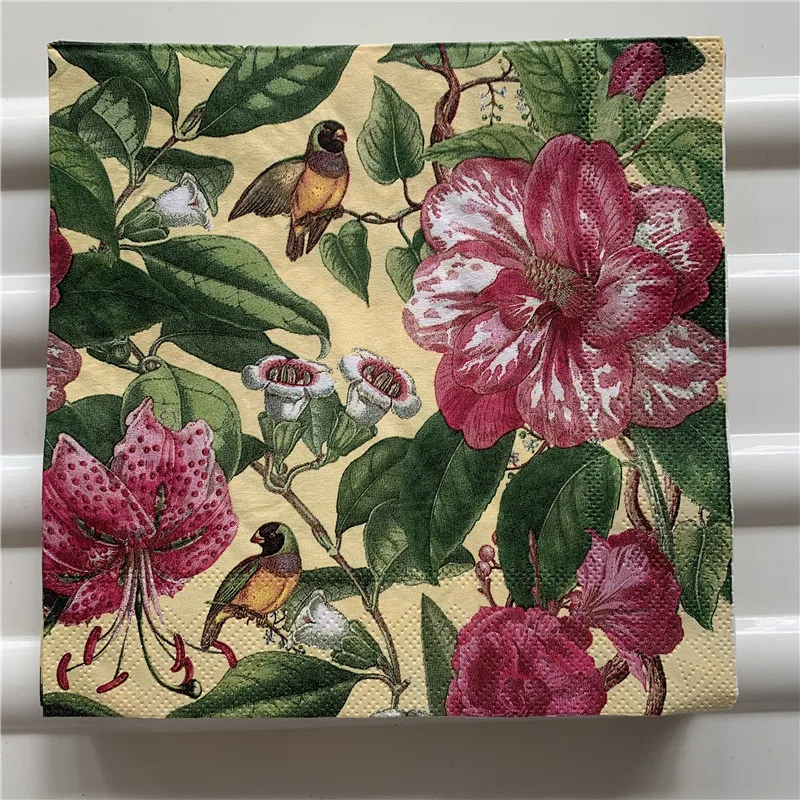 Рождественская винтажная салфетка элегантная цветок птица Бабочка декупаж