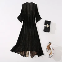High Quality 100 Silk Dress Women Retro Long Silk Cardigan Half Sleeve Casual Shirt Dress Women New Fashion