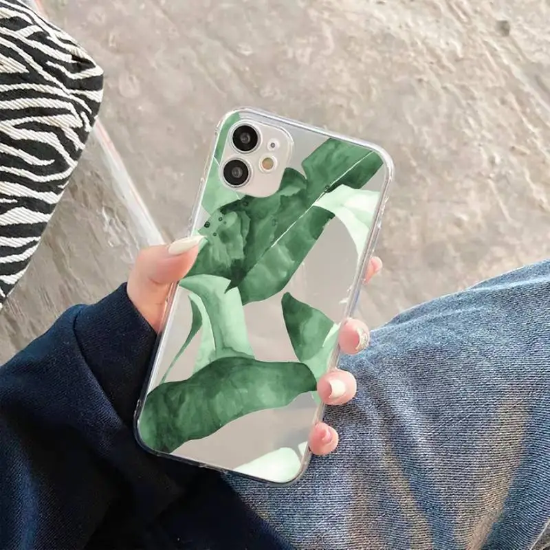 

green leaf Phone Case Transparent Clear for iPhone 11 12 mini pro XS MAX 7 8 6 6S Plus X 5S SE 2020 XR