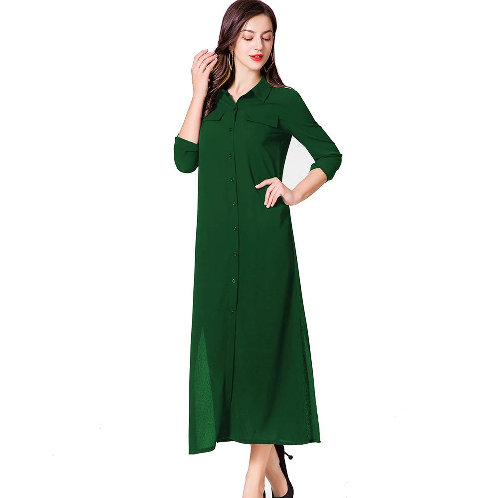 

Summer Daily Casual Shirtdress for Women Loose V-Neck Dresses Sundress Lady Long Sleeve Female Maxi Party Dress Shirt