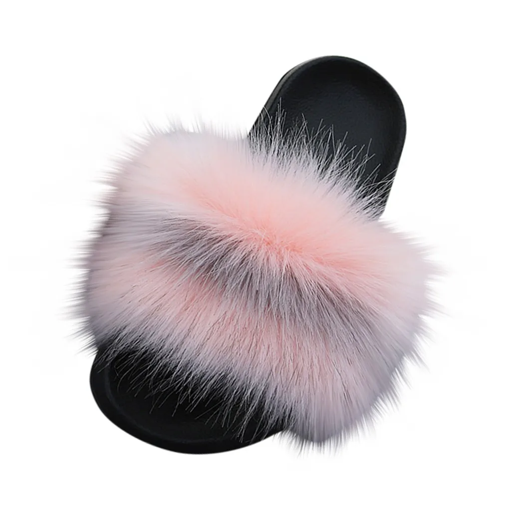 Элегантные меховые Тапочки с искусственным мехом женская обувь цвет черный