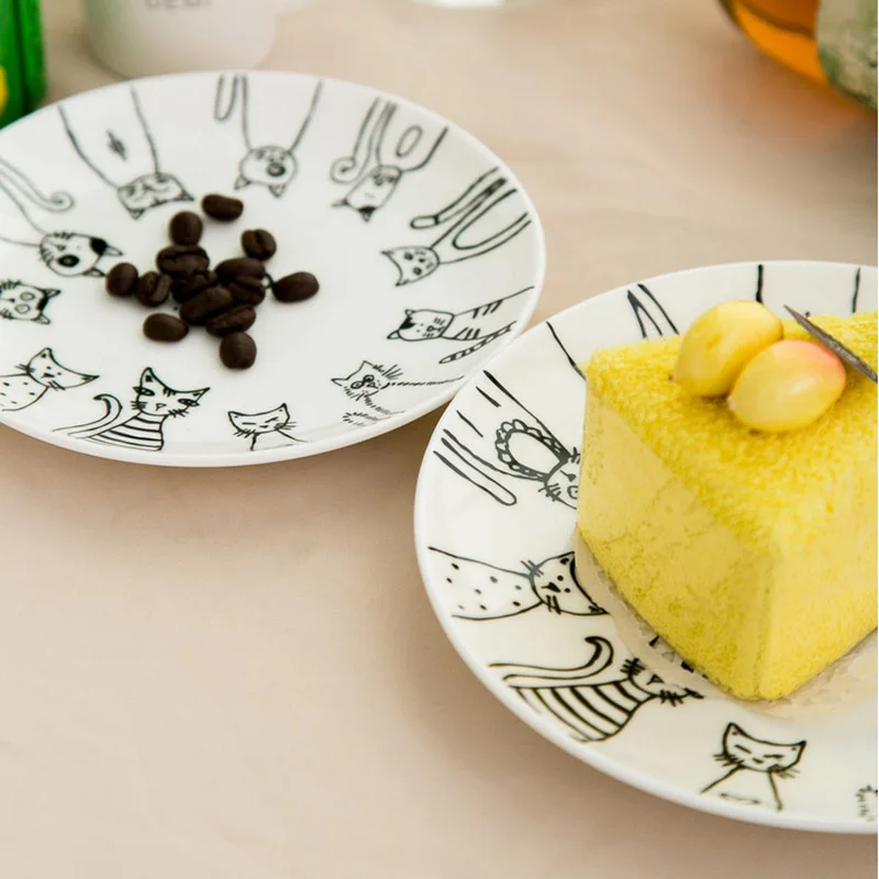 Керамическая тарелка с изображением милого кота Западный обеденный десерт
