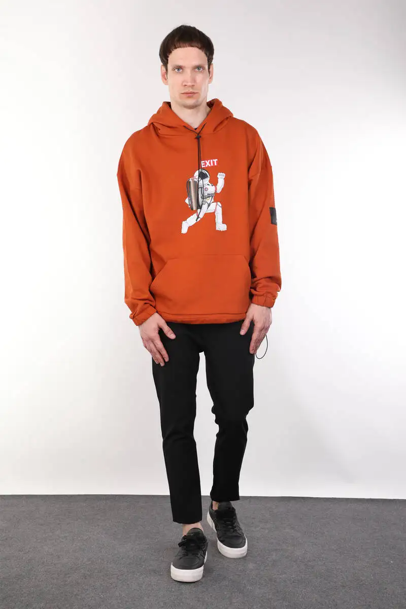

Baskl Kaponlu Turuncu Oversize Erkek Sweatshirt
