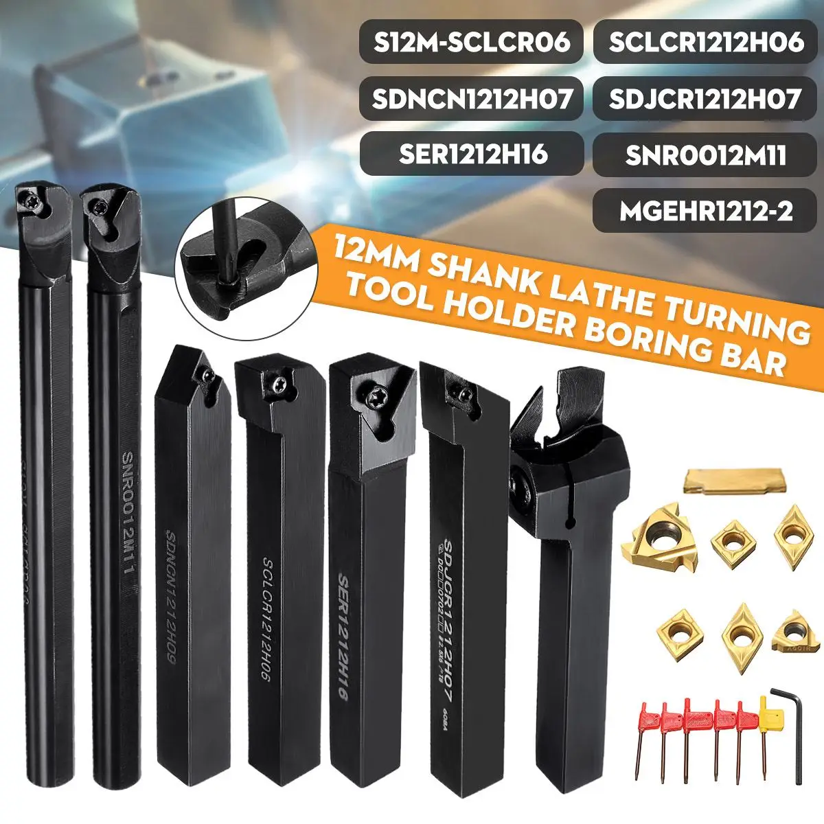 

7 Set 12mm Shank Lathe Boring Bar Turning Tool 45HRC Holder Set with Carbide Inserts for Semi-Finishing and Finishing Operations