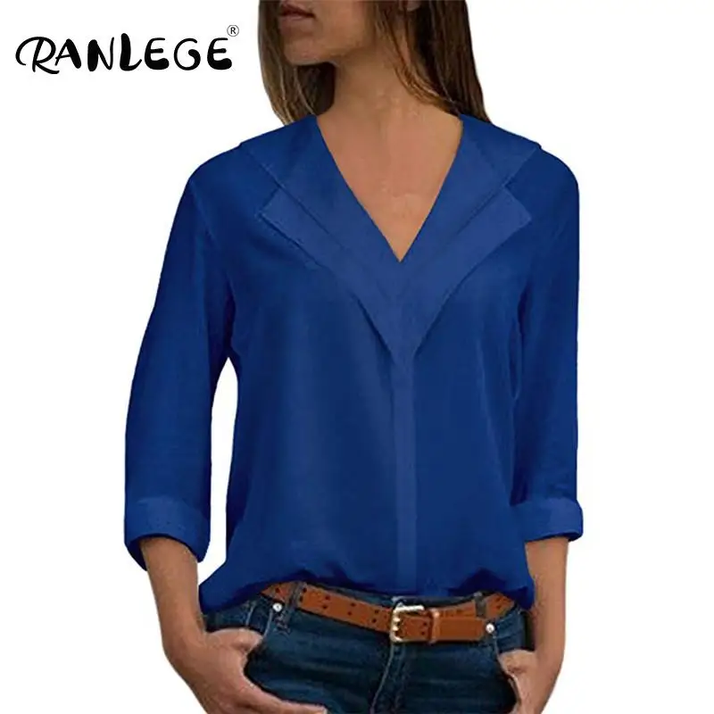 RANLEGE Новое поступление 2020 Женская Повседневная Блузка однотонная Свободная