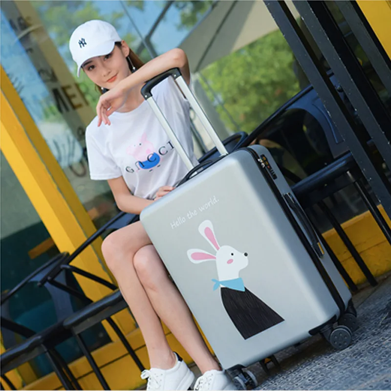 Luxury cartoon rolling luggage girl Korean version of the trolley suitcase fashion cute personality hand-drawn box 20/24/26 inch