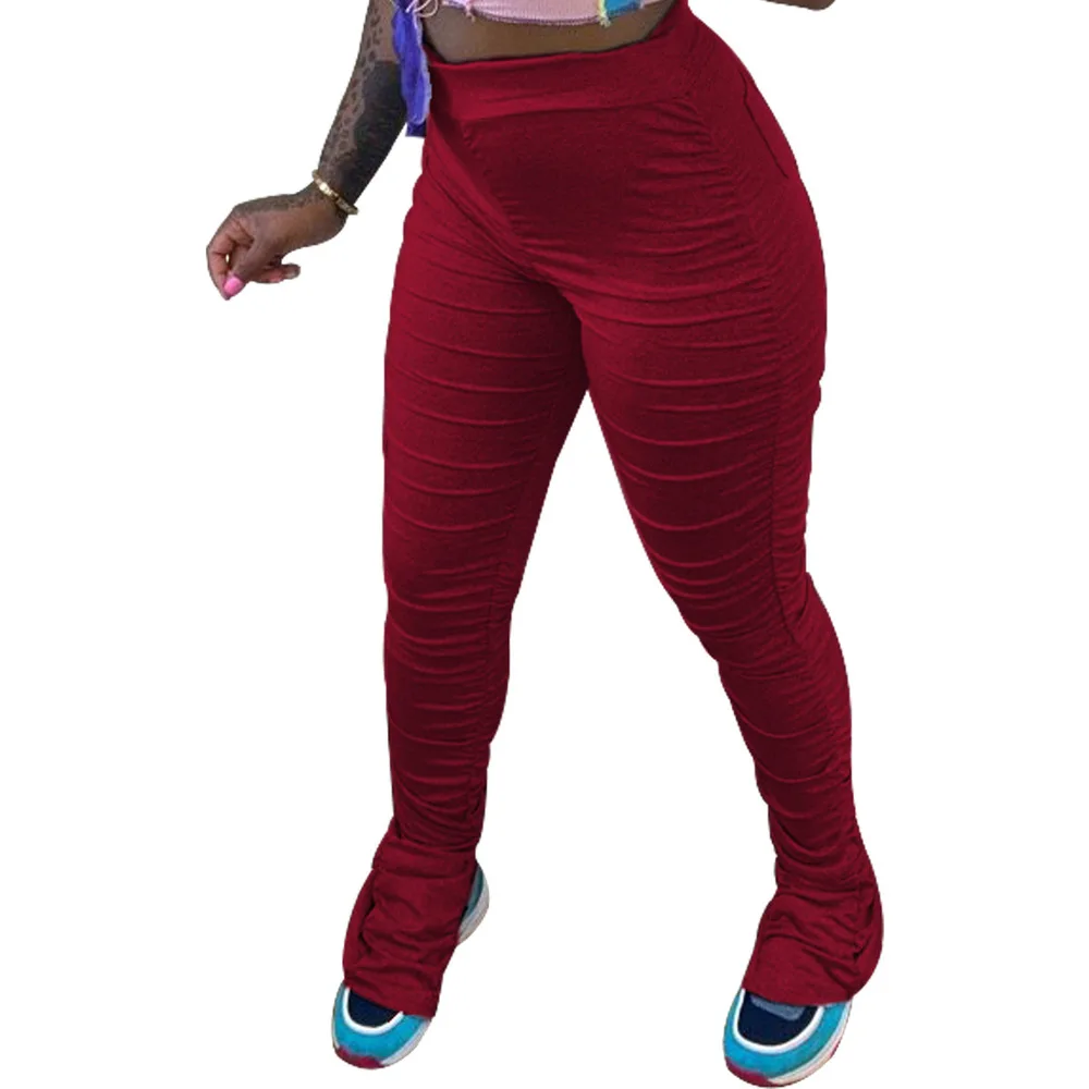 

High Waist Skinny Stacked Pant Legging Jogger Women Sexy Workout Sportswear Fitness Trouser Autumn Solid Split Hem Flare Bottom