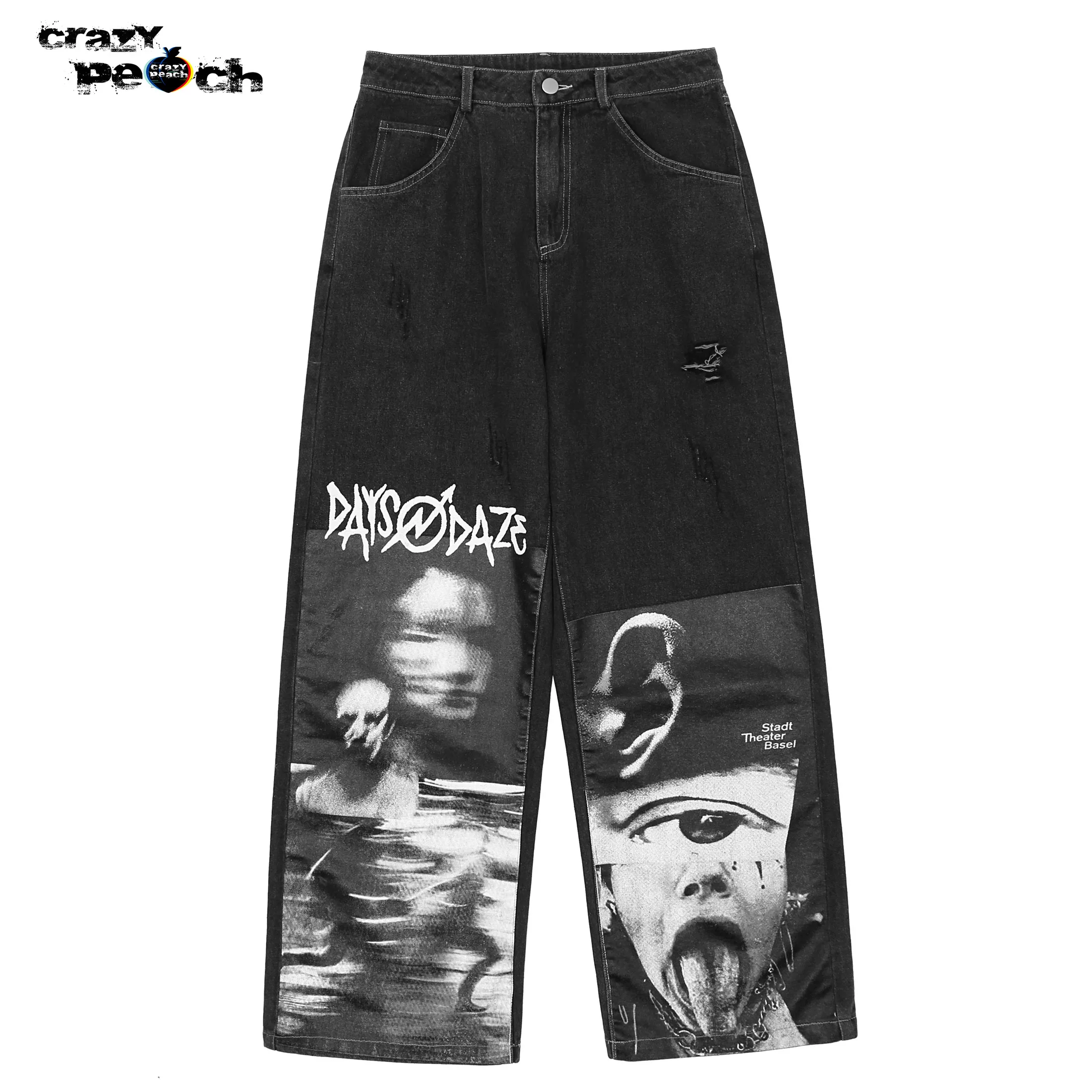 

Archive Y2K Mens Jeans Vibe Worn Out Gothic Punk Harajuku Jeans Streetwear Men Graffiti Hip Hop Scratched Baggy Straight Jeans
