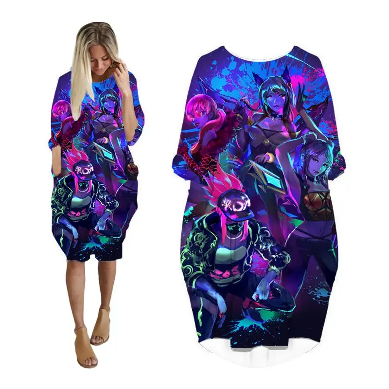

akali k da 3d print streetwear women oversize dresses casual fashion harajuku long sleeve dress plus size clothing anime clothes