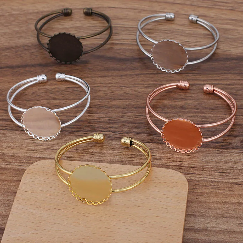 Пустые Открытые настройки браслета с 20 мм 25 30 35 круглый кружевной ободок из смолы