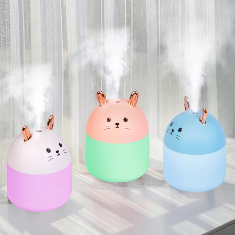 

250ml Cute Rabbit USB Air Humidifier For Home Ultrasonic Car Mist Maker with LED Night Lamps Mini Office Desktop Air Purifier