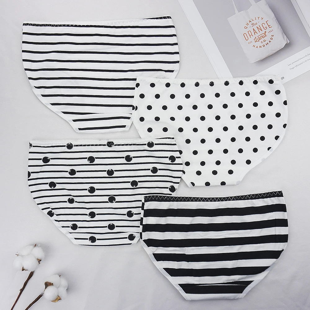 5 Pcs Lot Women Underwear Lingerie Femme Nordic Minimalist Style  Pack of Panties Cotten Briefs for Ladies Polka Dot Stripe