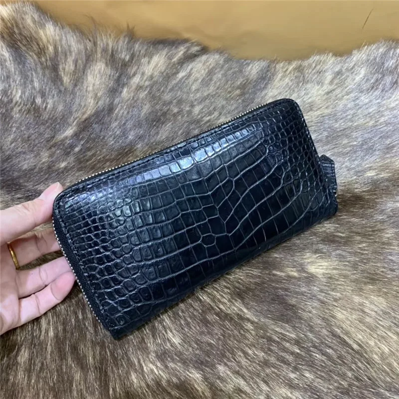 Цельный длинный мужской держатель для карт из натуральной крокодиловой кожи