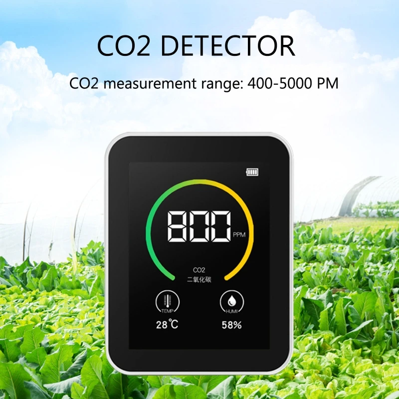 

CO2 Air Quality Monitor Gas Tester Detector Analyzer Carbon Dioxide Meter 400-5000PPM with Temperature Humidity Display