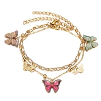 multilayer gold link chains with rainbow butterfly cross cute bear pendant charm bracelet jewelry for female women bangles