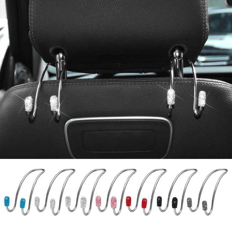

2 Pack Car Backrest Hooks Universal Seat Back Organizers Bling Diamond Car Headrest Bag Hangers Auto Back Seat Storage Hooks
