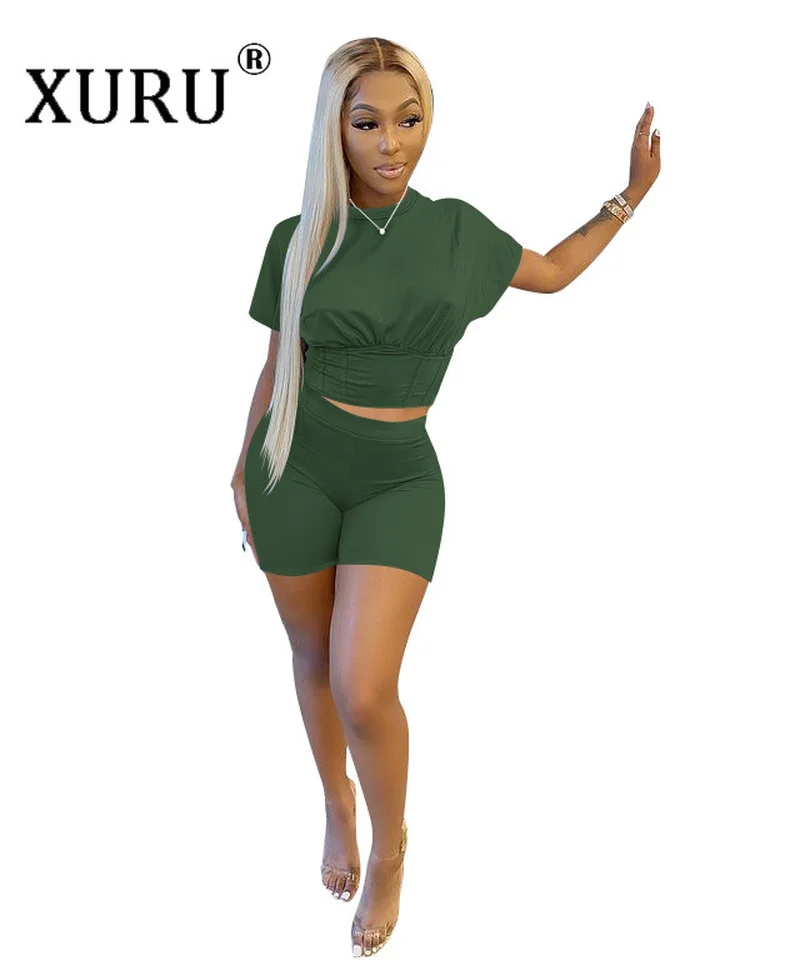 XURU European and American Women's Jumpsuit White Sports Waist Jumpsuit Two-piece Spring and Summer Casual Jumpsuit