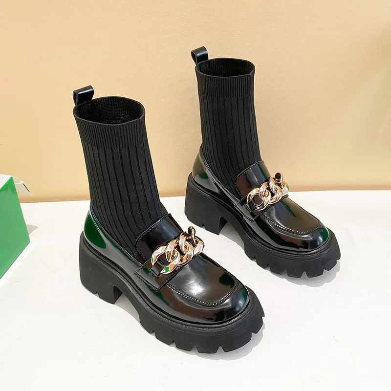 

Ботинки-носки на толстой подошве, с металлической пряжкой