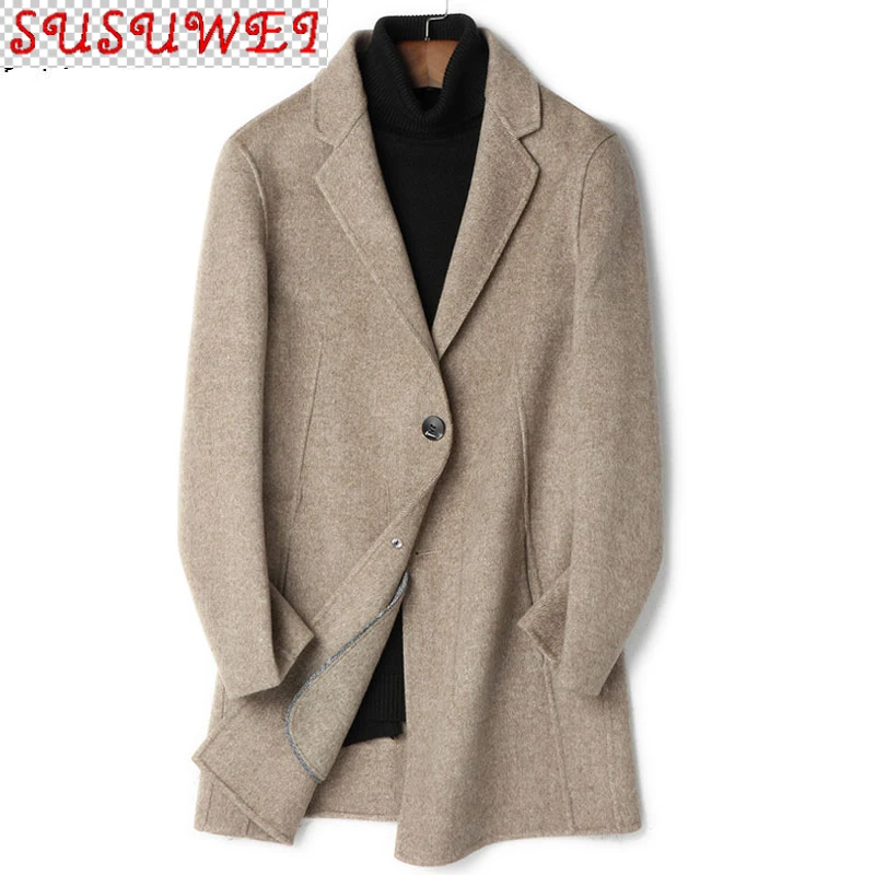 

SUSUWEI двухсторонняя 100% Шерстяное пальто Для мужчин длинная куртка в Корейском стиле, верхняя одежда осень Для мужчин s пальто и жакеты Abrigo Hombre...