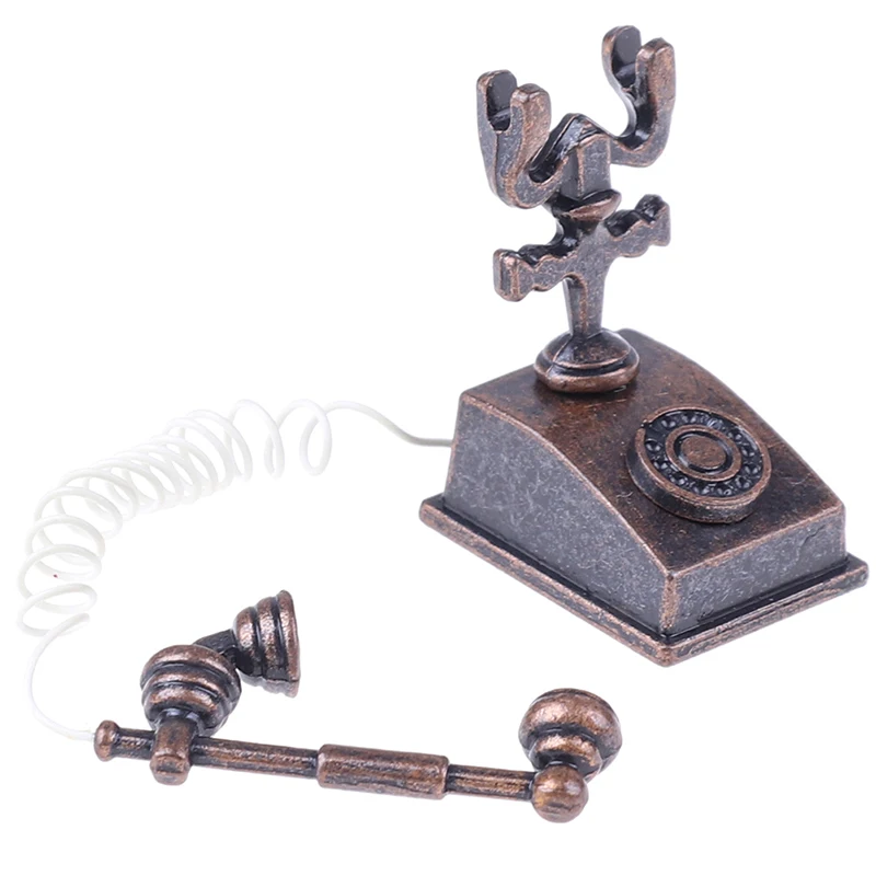 1:12 Миниатюрная модель телефона из сплава винтажный Вращающийся Ретро телефон