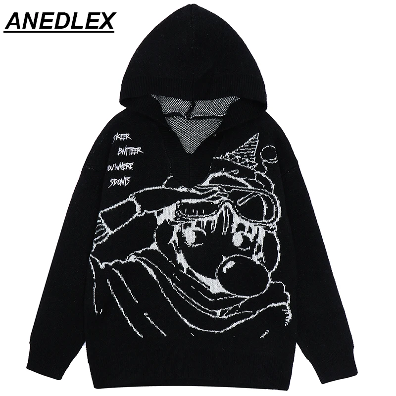 

Streetwear Harajuku Hooded Knitted Sweater Hip Hop Cool Boy Letter Gothic Pullover Men Women Winter Cotton Casual Warm Sweater