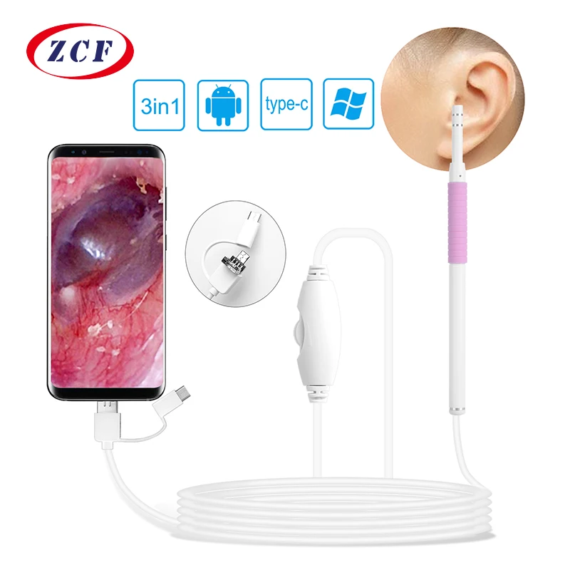 HD720P 3 в 1 ушной очиститель эндоскоп 5 мм Мини Ушная камера 6 LED type c android USB визуальная