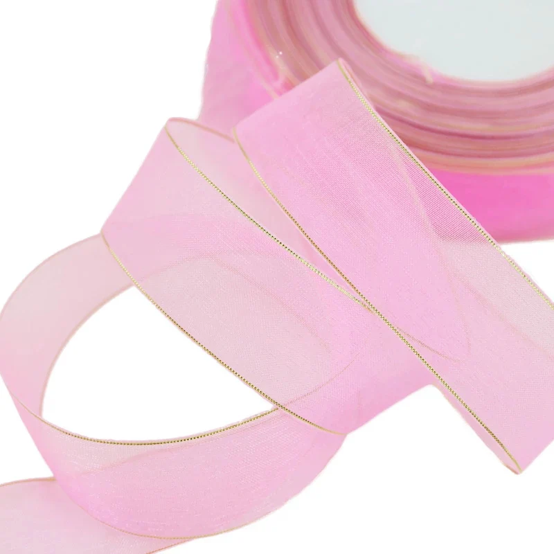 (50 ярдов/рулон) 25 мм золотые ободковые декоративные свадебные ленты|Ленты для