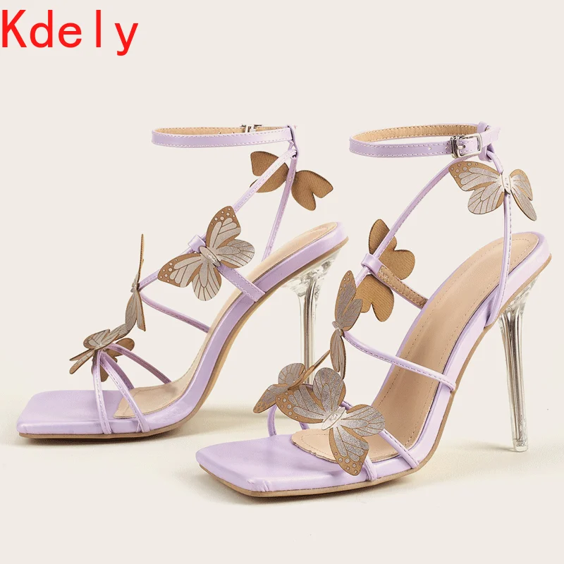 

Summer 2021 Purple Women Sandals Shoes Sexy High Heels Sandals Summer Party Dress Shoes Buckles Pumps Stripper Shoes Size 41