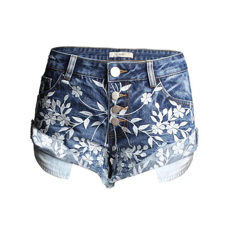 

2020 New Arrival Summer Style Female Fashion Sexy Summer Embroidery Cuffs High Waist Hot Night Club Denim Wide Leg Shorts