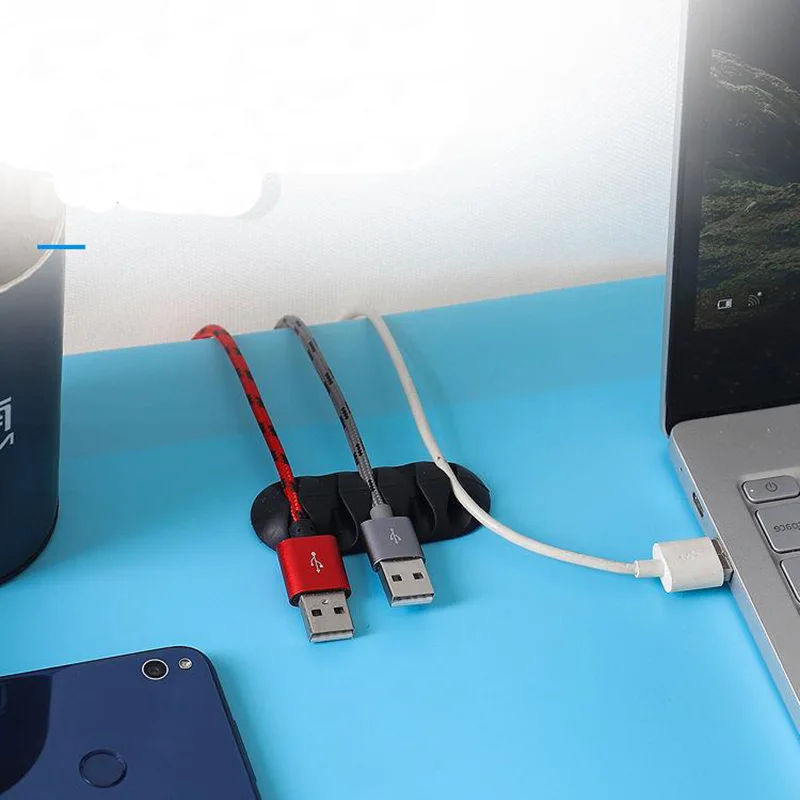 Органайзер для кабелей силиконовый держатель намотки кабеля USB настольные