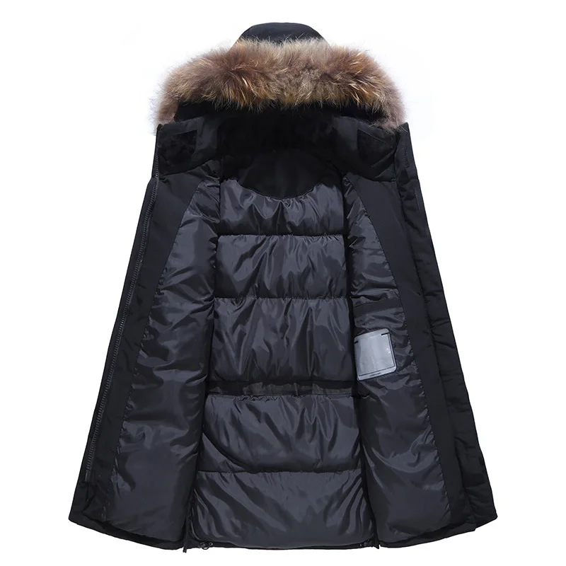 Мужская зимняя куртка толстая теплая 90% белая утиный пух с капюшоном натуральный