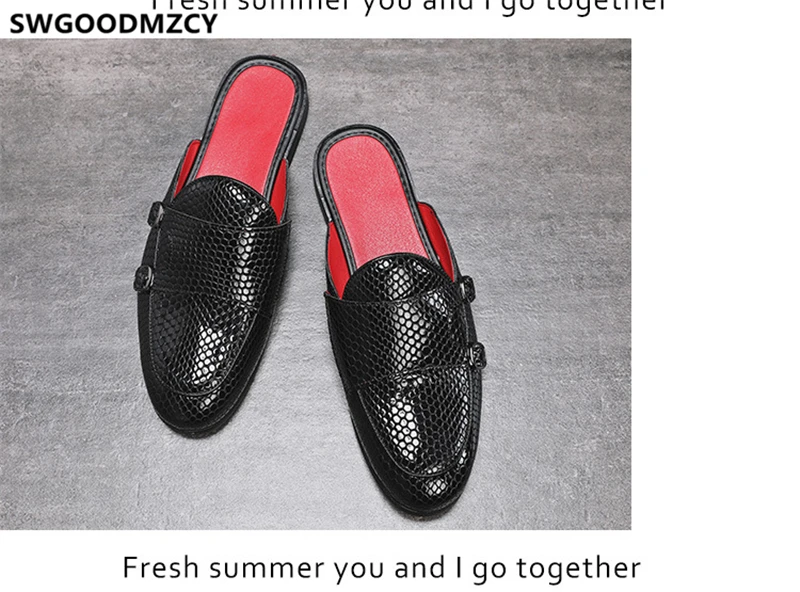 double monk strap shoes men leather half shoes for men mule masculino Coiffeur men half shoes zapatos de hombre casuales cuero