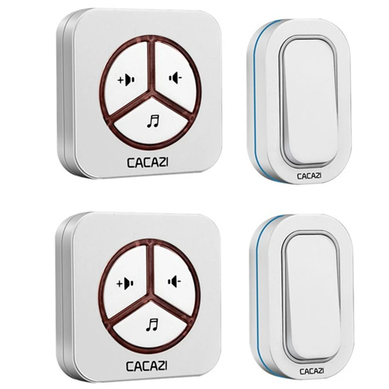 2 button 2 receiver CACAZI Беспроводной Водонепроницаемый дверной звонок Батарея Кнопка 280 м Пульт дистанционного управления Светодиодный светильник с Европейским разъемом беспроводные звонки звонок 48 перезвон 6 громкости - Цвет: 2 button 2 receiver