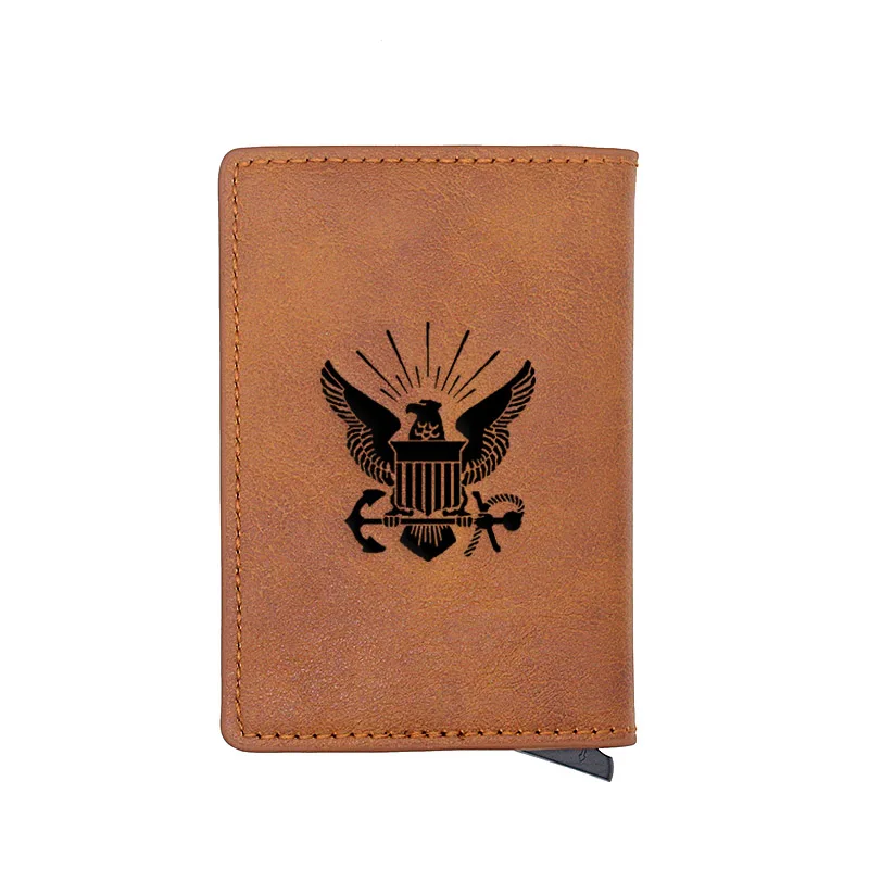 

Classic United States Military Eagle Carve Card Holder Wallets Men Rfid Trifold Leather Slim Mini Small Money Bag Male Purses