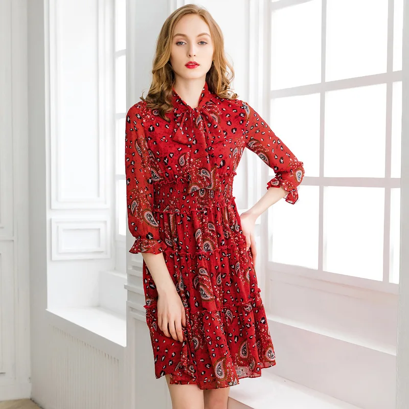 Пикси винно-красный сладкий платье миди za для женщин с высокой талией и бантом из