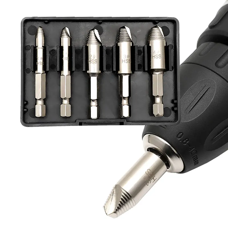 TRANVON Upgraded 5pcs/4pcs Double-Head Screw Extractor HSS Material Bolts Damaged Remove Hand Tools | Tool Sets