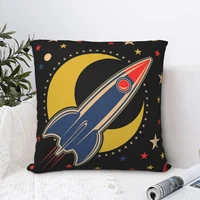 retro moon rocket square pillowcase cushion cover cute home decorative polyester throw pillow case for sofa nordic 4545cm