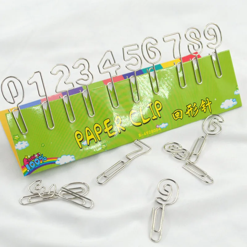 

10 Pcs/lot Cute Metal Digital Bookmark Clips Pin Number Shaped Paper Clips 0-9 10 Numbers Supplies Book Accessories Stationery