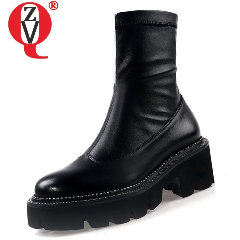 ZVQ новые осенние модные ботильоны снаружи на высоком каблуке платформе круглый
