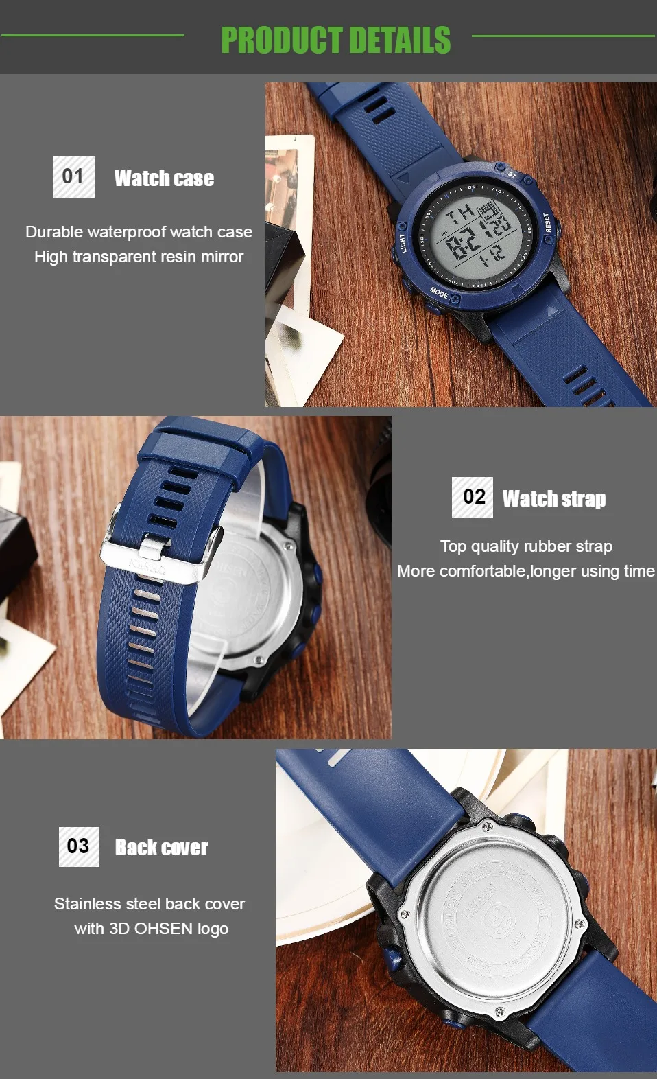 Ohsen цифровой бренд lcd красные мужские часы для мальчиков reloj hombre 50M Dive хаки силиконовый ремешок для спорта на открытом воздухе наручные часы мужские подарки