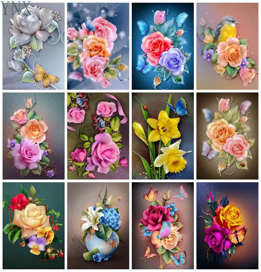

YNX New Full Square Round Diamond Painting Beautiful Vase Flower 5D DIY cCoss-Stitch Diamond Embroidery New Year Decoration Gift