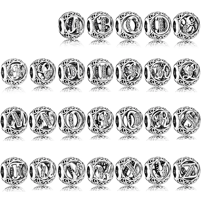 

Pdb zz 925 sterling silver charm bracelet 925 silver bracelet 26 original letters charm beads suitable for ladies jewelry gifts